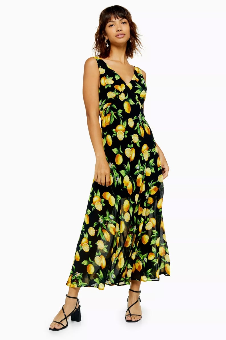 Topshop Lemon Print Bias Midi Dress