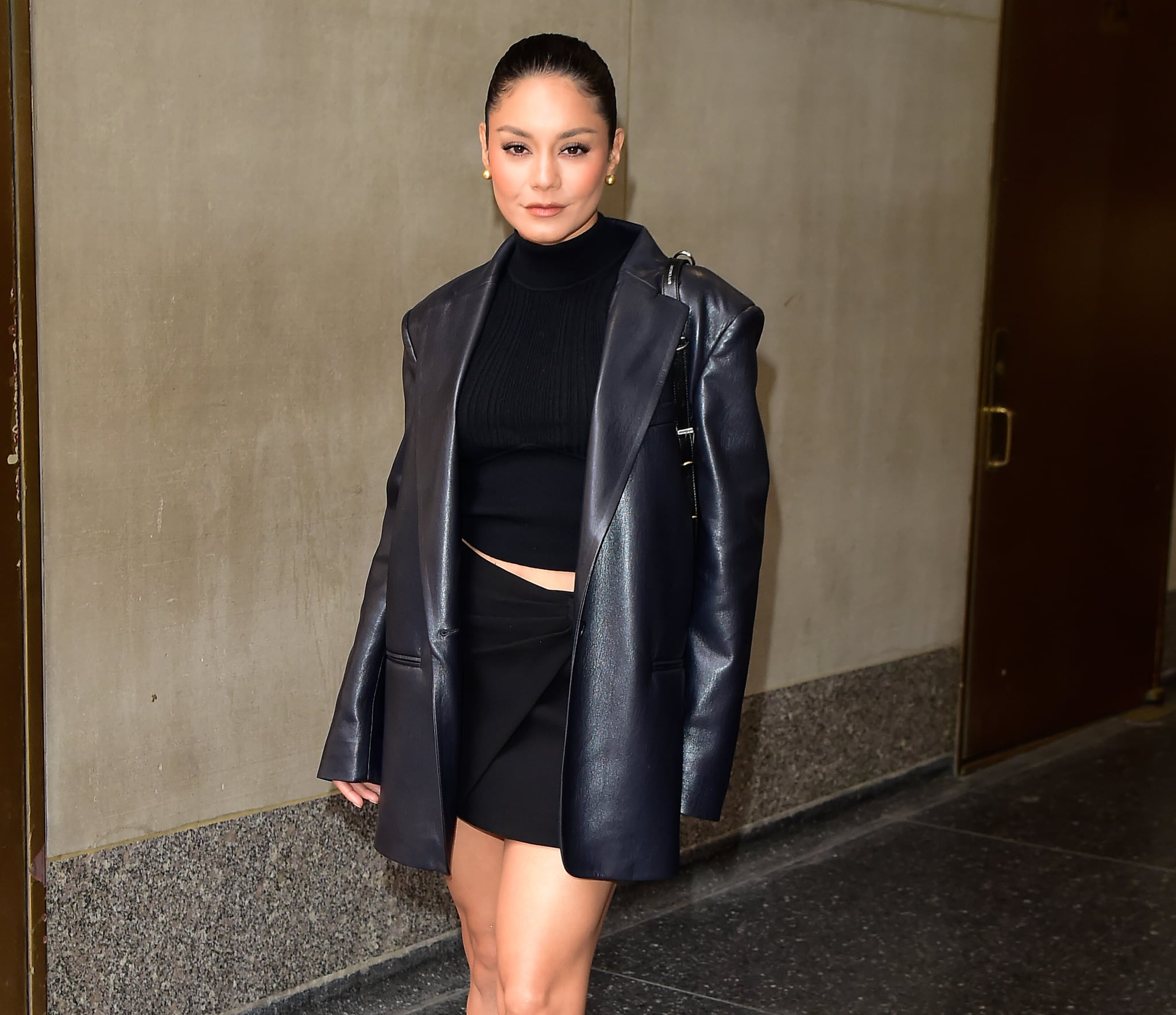 NEW YORK, NEW YORK - APRIL 11: Vanessa Hudgens is seen in midtown  on April 11, 2023 in New York City. (Photo by Raymond Hall/GC Images)
