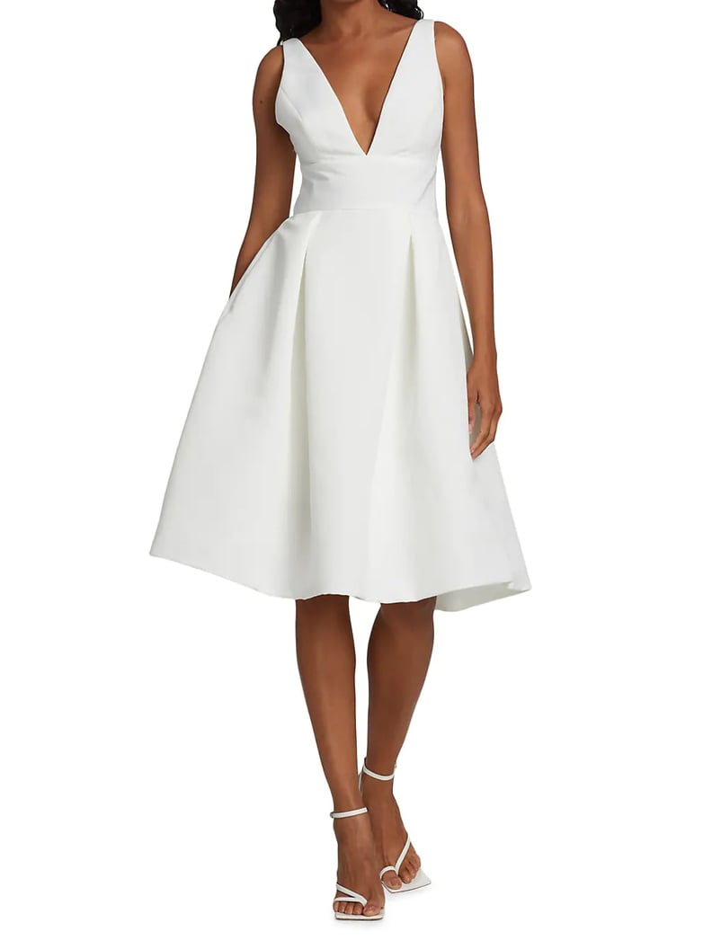 Short-Wedding-Dress Idea: Amsale Faille Deep V-Neck Dress