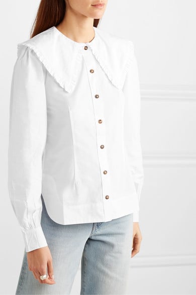 Ganni Ruffle-Trimmed Cotton-Poplin Blouse