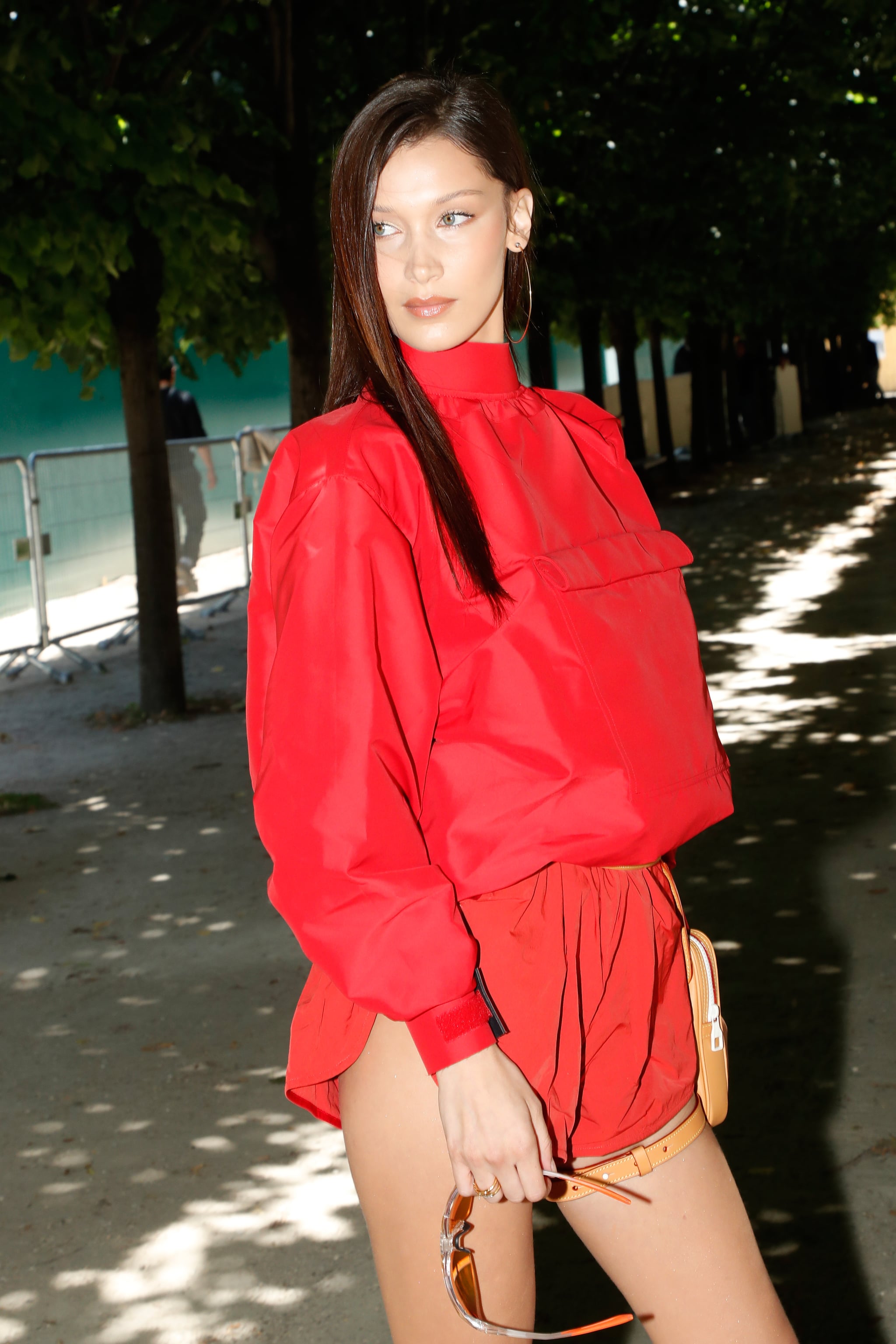 Bella Hadid Red Shorts Louis Vuitton Show in Paris