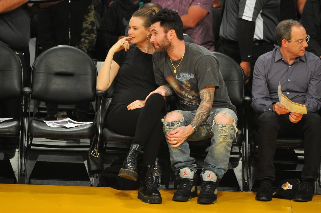 Adam Levine and Behati Prinsloo at LA Lakers Game 2017