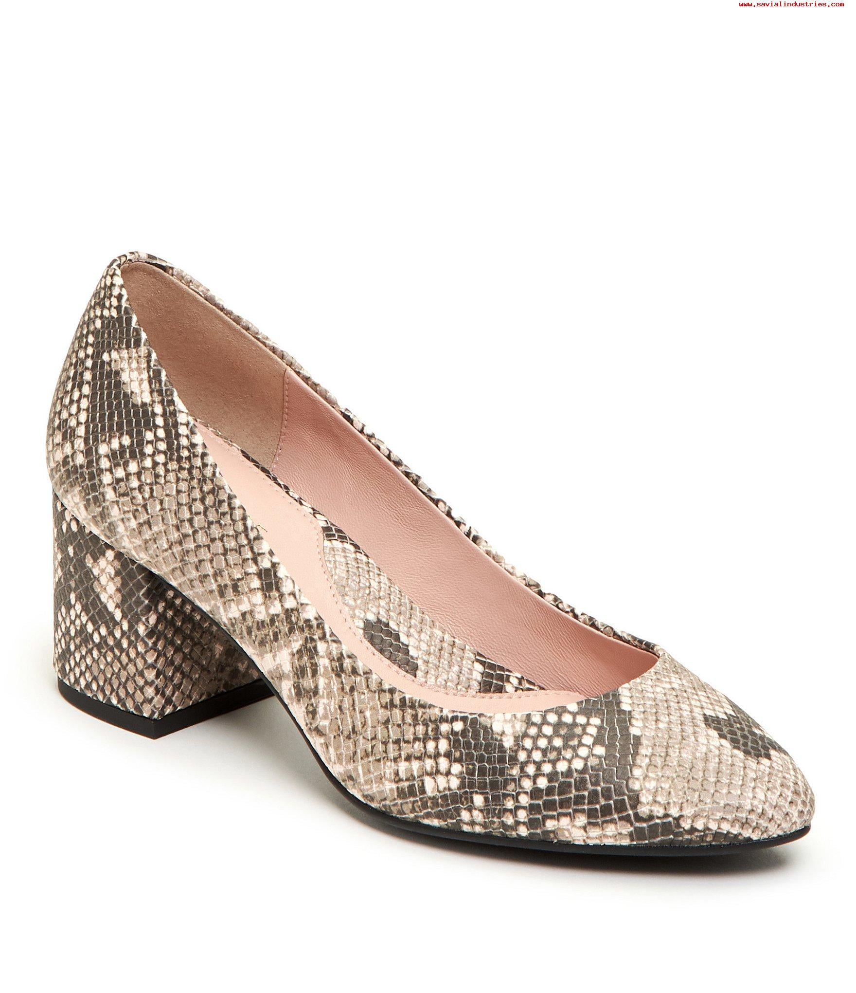 Snakeskin block outlet heel pumps