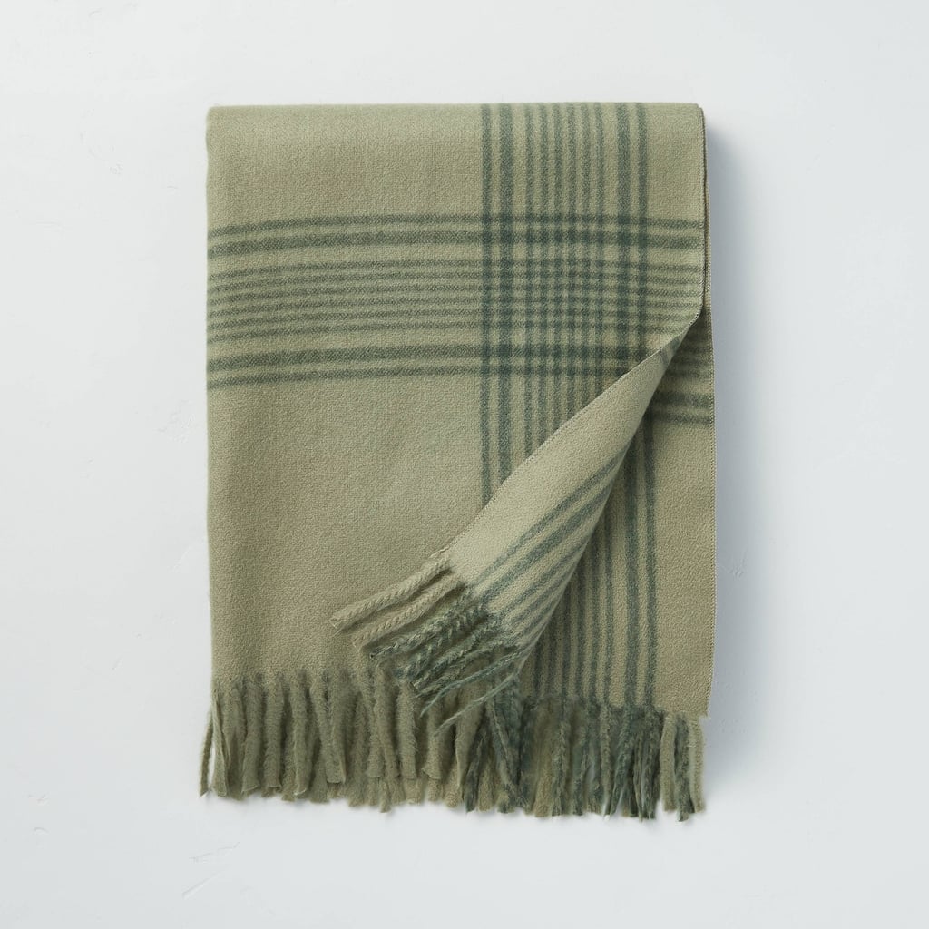 Open Plaid Fringe Throw Blanket