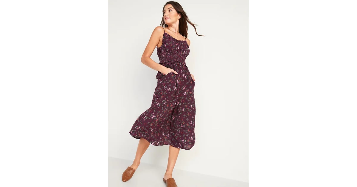 Fit & Flare Floral Smocked Midi Cami Dress