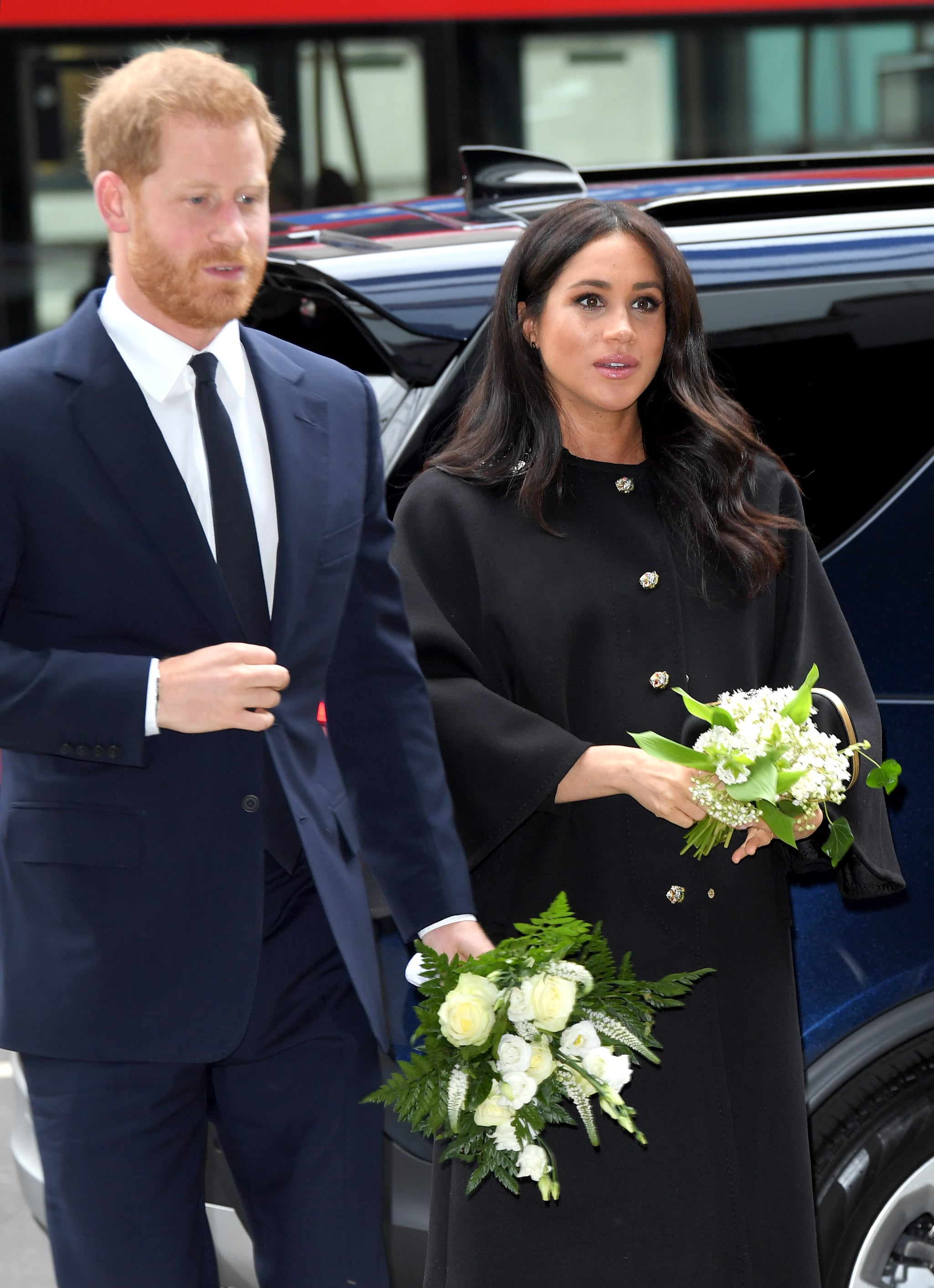 LONDON, ENGLAND - MARCH 19:  Prince Harry, Duke of Sussex and Meghan, Duchess of Sussex arrive at New Zealand House to sign the book of condolence after the recent terror attack which saw at least 50 people killed at a Mosque in Christchurch on March 19, 2019 in London, England. (Photo by Karwai Tang/WireImage)