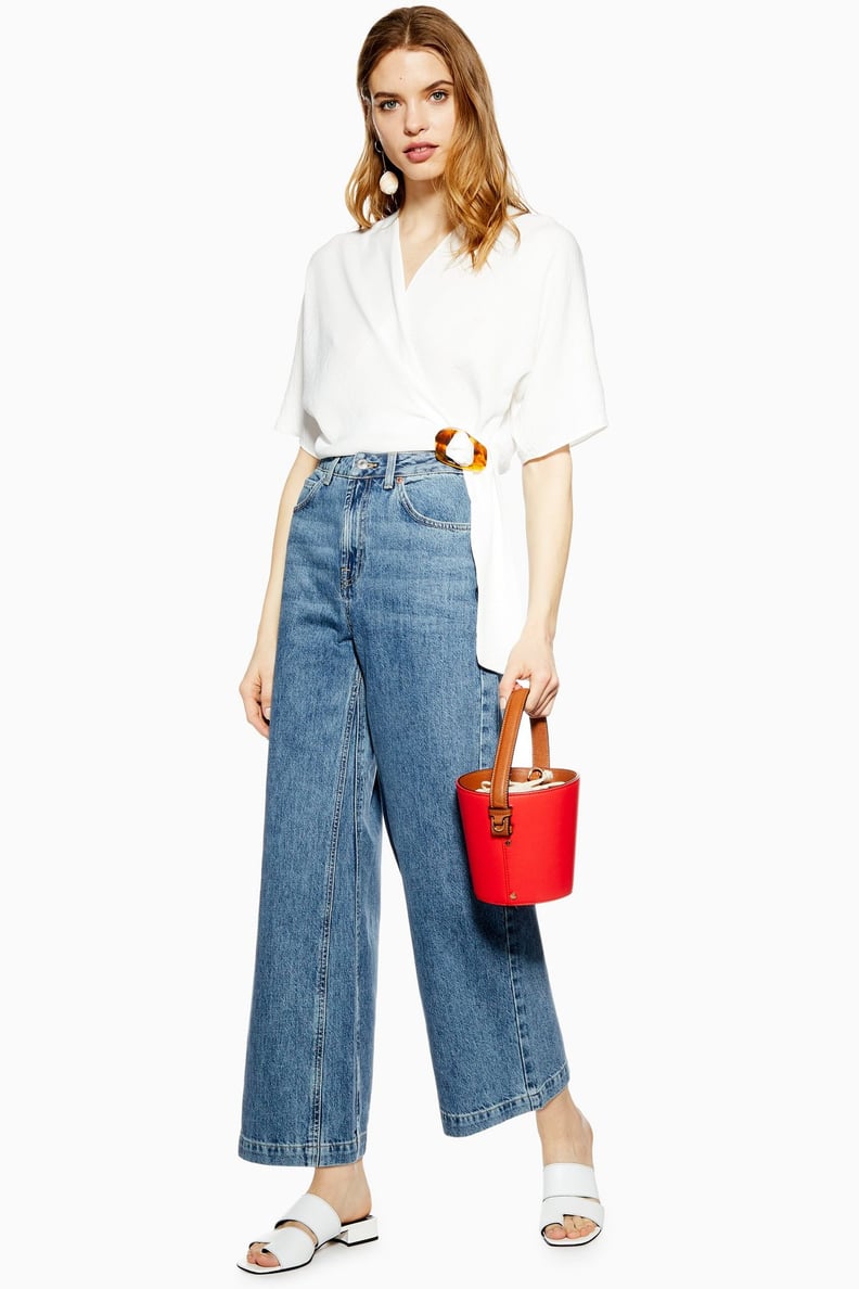 Topshop Dirty Mid Blue Crop Wide Leg Jeans