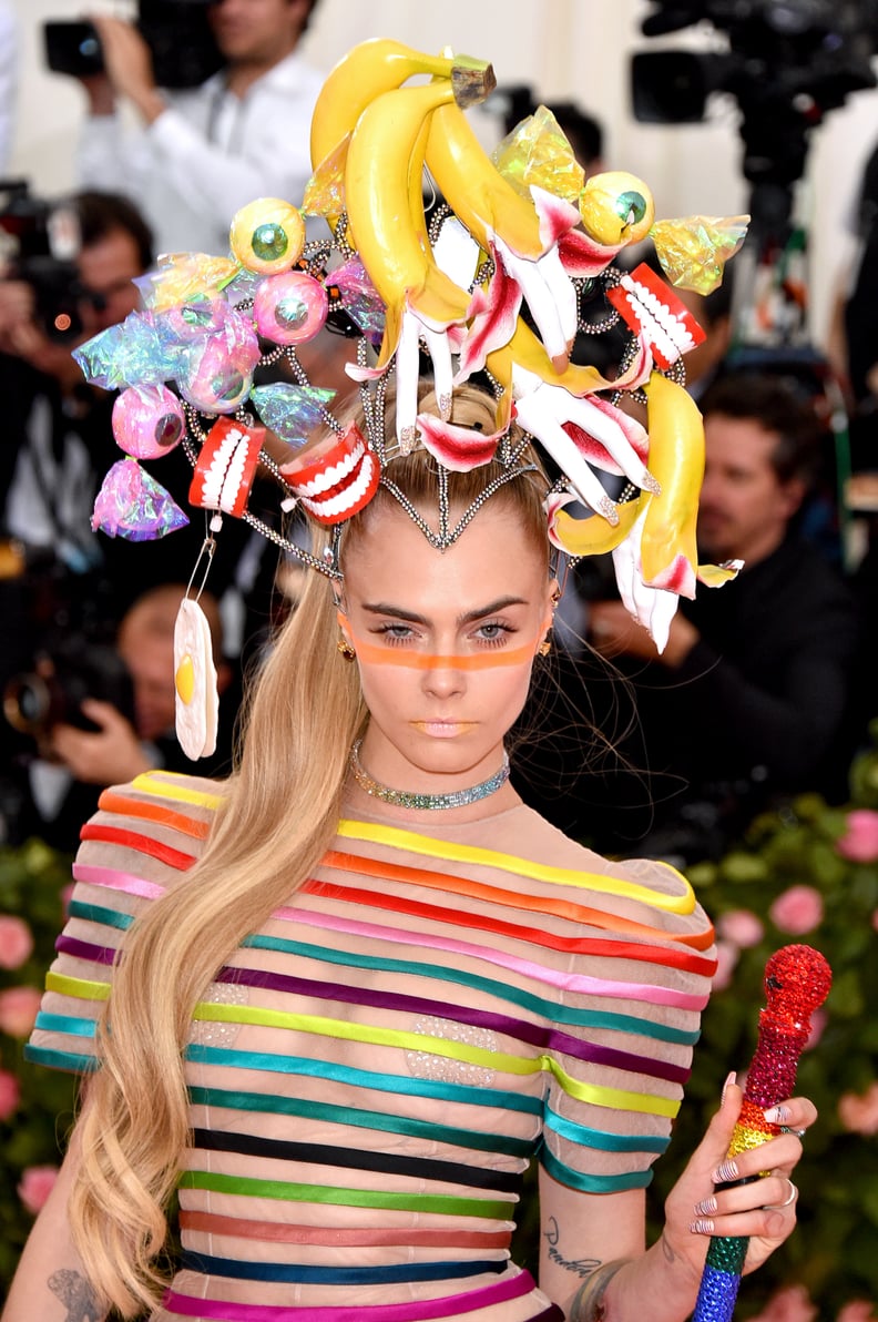 Cara Delevingne's Campy Headpiece and Extralong Ponytail, 2019
