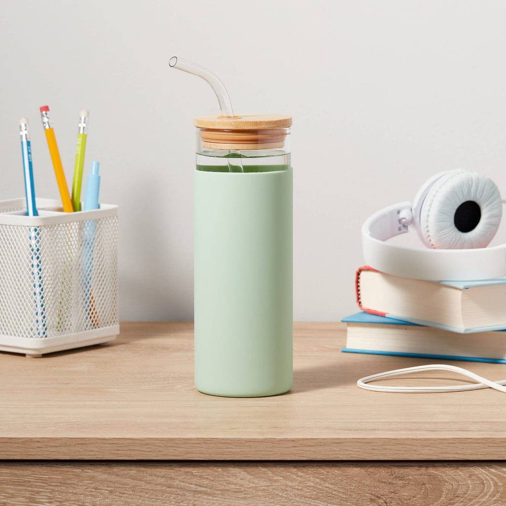 For the Iced Coffee Drinker: Glass Tumbler With Silicone Sleeve and Bamboo Lid and Straw