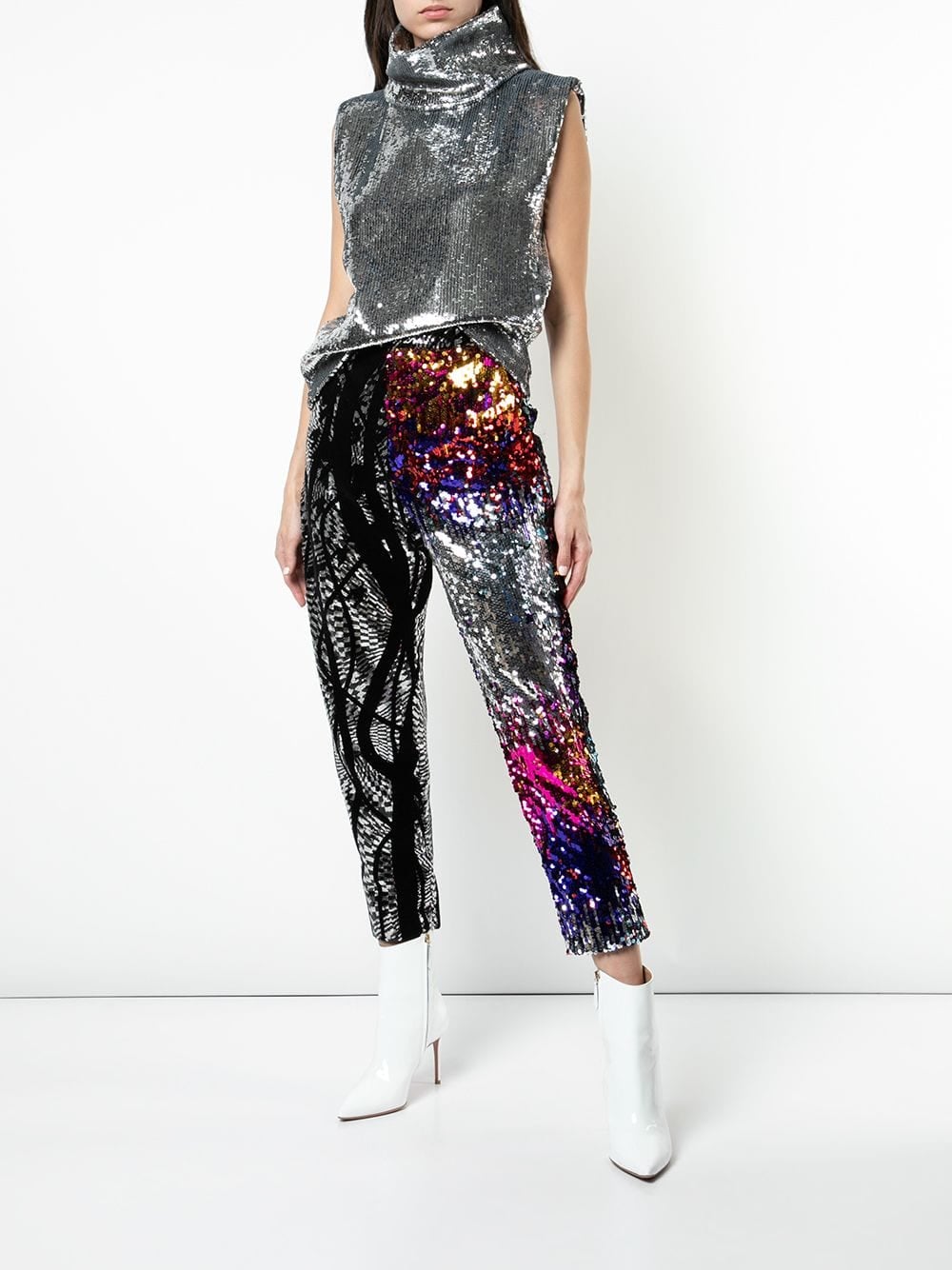 Flared sequined trousers  SilvercolouredSequins  Ladies  HM IN