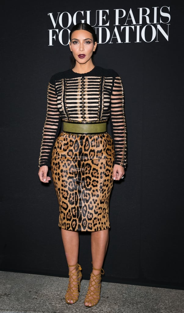 Meow! Kim paired leather and leopard during Haute Couture Fashion Week in 2014.