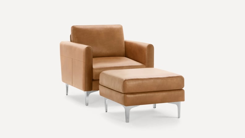 A Leather Chair: Burrow Nomad Leather Club Chair with Ottoman
