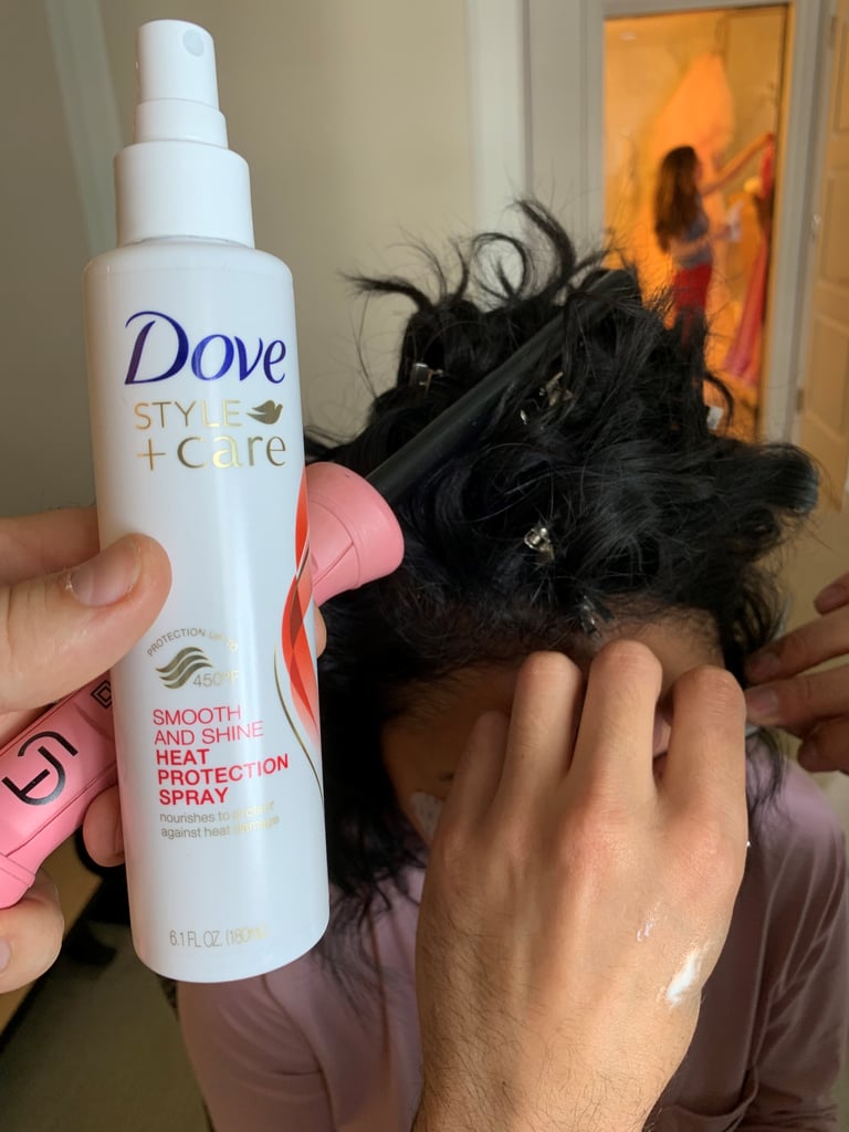 Fugate used Dove Style + Care Smooth & Shine Heat Protection Spray ($5) on the ends of each section of hair to protect it from damage.