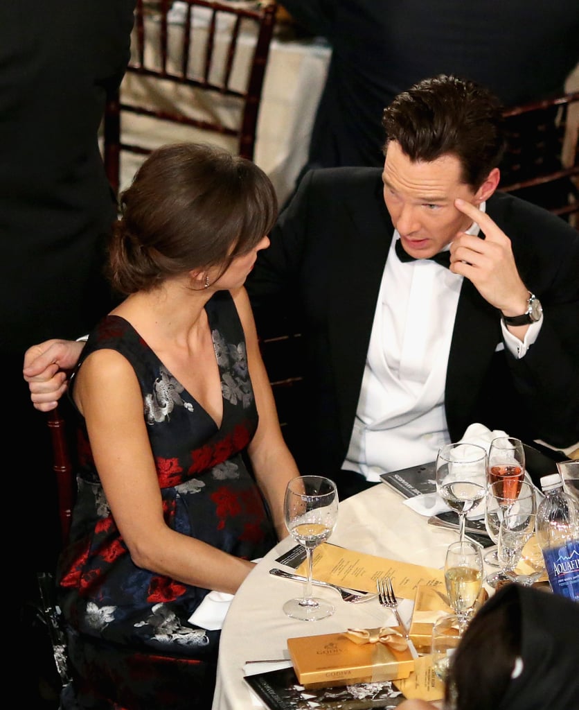 Benedict Cumberbatch chatted with his pregnant fiancée, Sophie Hunter, at their table.