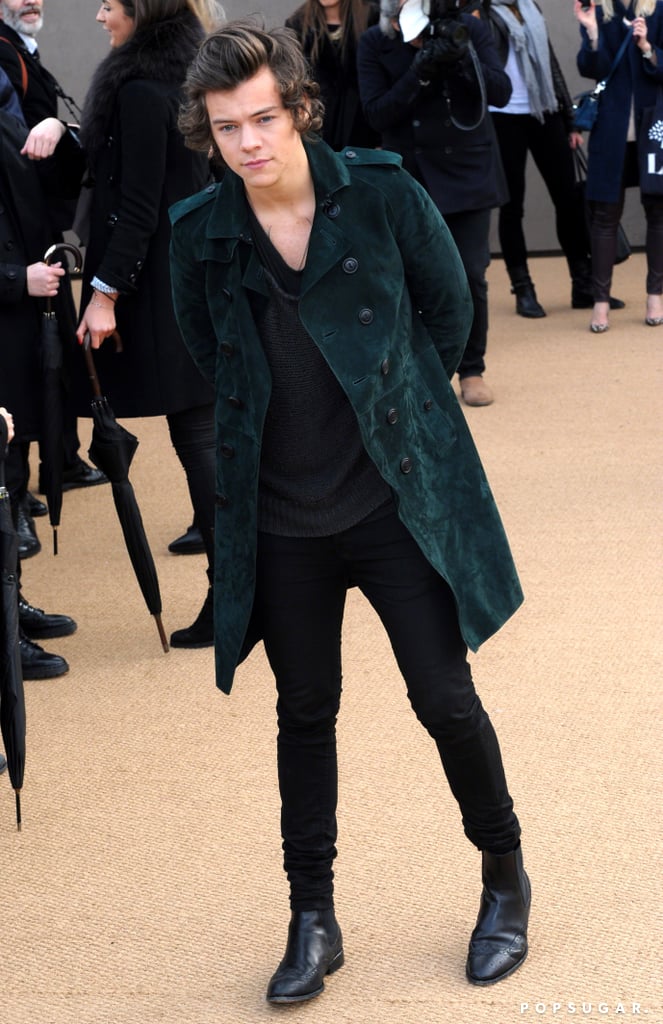 Harry Styles hit the Burberry Prorsum show at London Fashion Week on Monday.