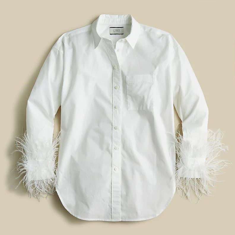 Basic With a Twist: J. Crew Collection Cotton Poplin Shirt With Feather Trim