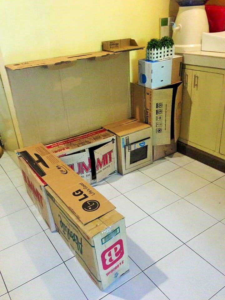 DIY Cardboard Play Kitchen For Kids