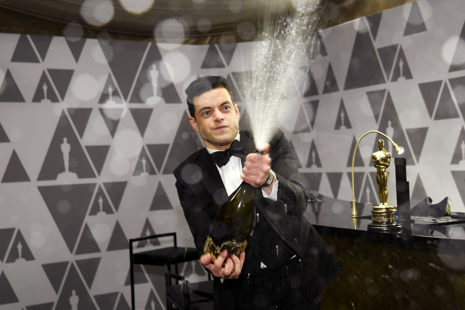 Rami Malek Spraying Champagne at the 2019 Oscars PS Celebrity