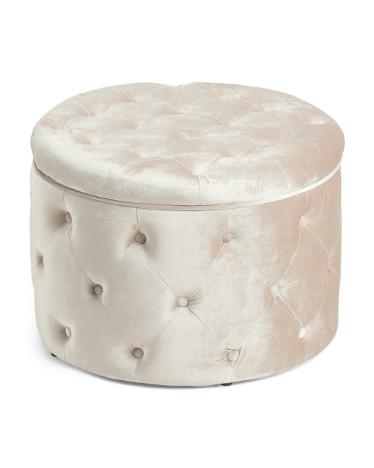 Large Diamond-Tufted Velvet Storage Ottoman