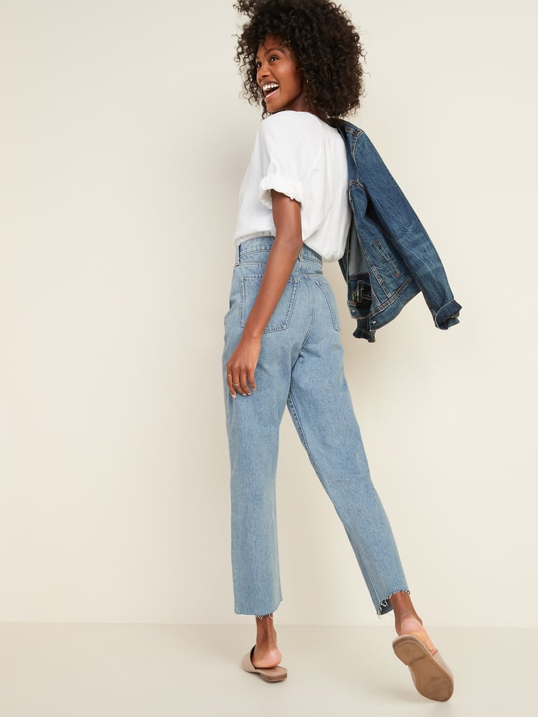 Old Navy Extra-High Waisted Sky-Hi Straight Raw-Edge Jeans