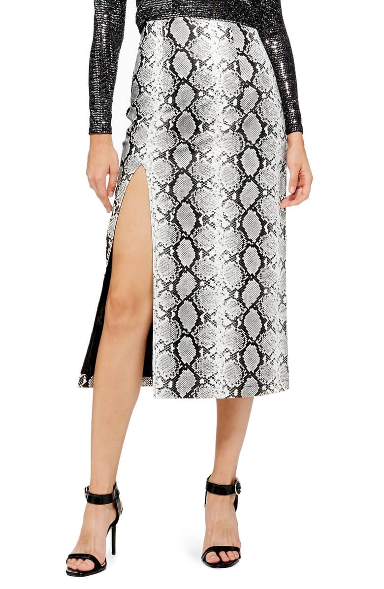 Topshop Snake Print Faux Leather Midi Skirt