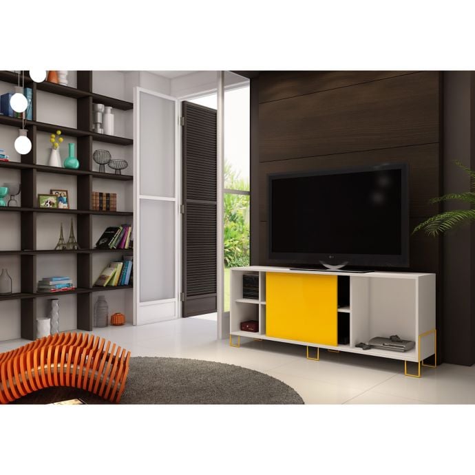 Manhattan Comfort Nacka 2.0 TV Stand in White/Yellow