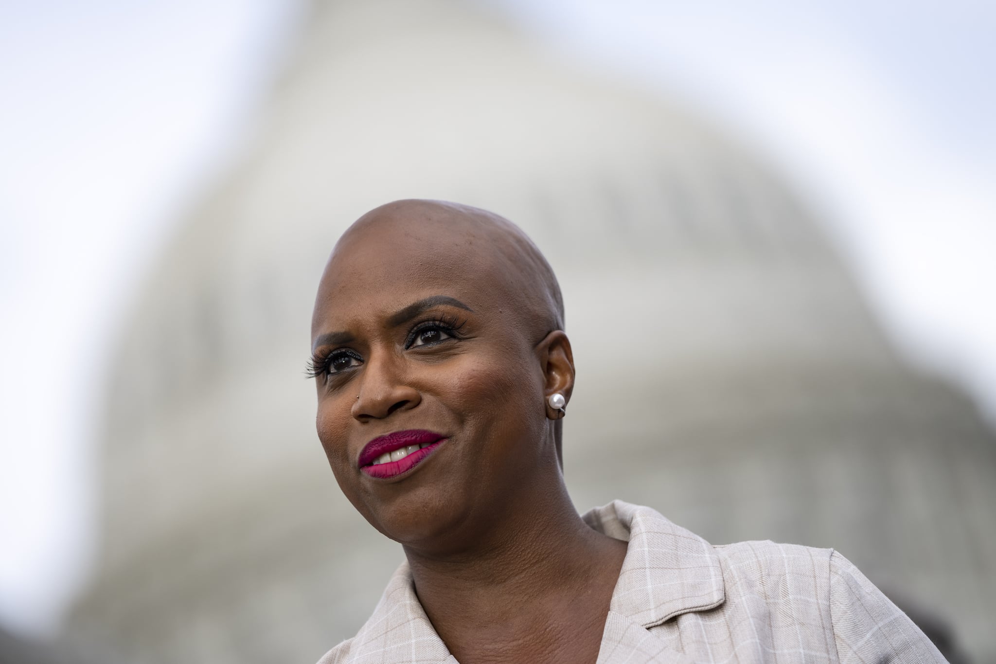 WASHINGTON, DC - SEPTEMBER 21: Rep. Ayanna Pressley (D-MA) speaks during a news conference to introduce legislation that would give the Department of Health and Human Services the power to impose a federal eviction moratorium in the interest of public health, on Capitol Hill September 21, 2021 in Washington, DC. The legislation comes weeks after the Supreme Court blocked the Biden administrations extension of the eviction moratorium. (Photo by Drew Angerer/Getty Images)