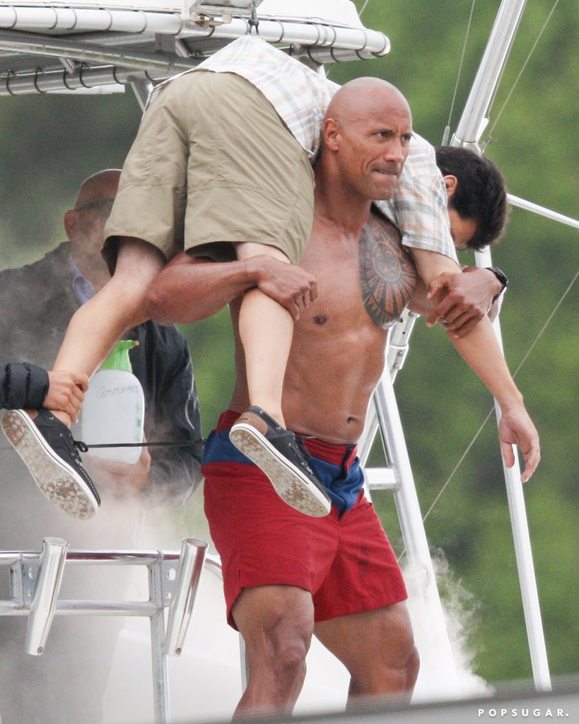 Dwayne Johnson Shirtless on the Set of Baywatch April 2016 | POPSUGAR ...