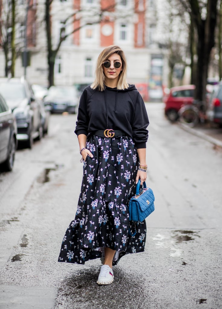 long dress and trainers