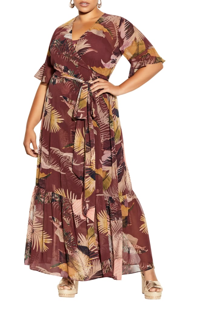 City Chic Tropical Heat Floral Print Wrap Maxi Dress