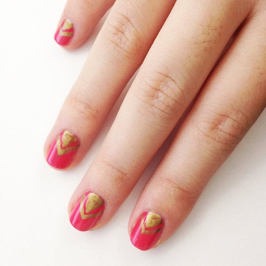 Get a little arts-and-crafts-y with your nails using a marker! This gold chevron nail design was created using a metallic sharpie.