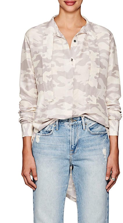 Pink's Exact Ben Taverniti Unravel Project Women's Camouflage Silk Tieneck Blouse