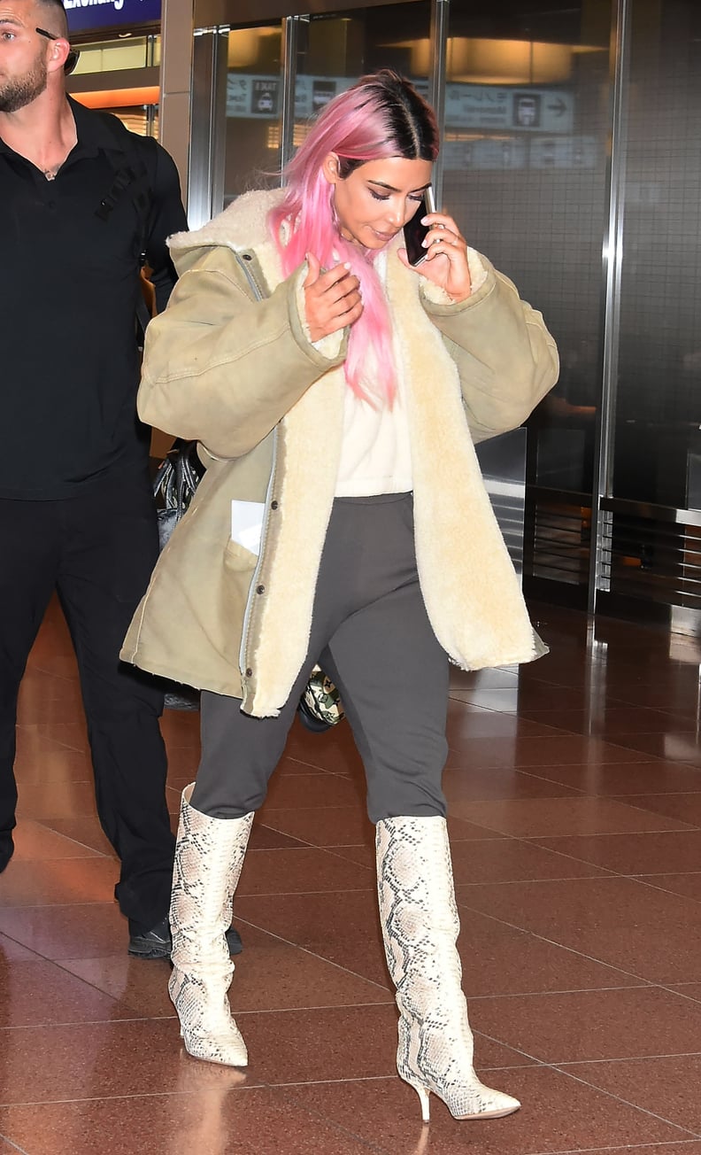 Kim Kardashian Wears Thigh-High Boots - Kim Kardaishan Lace Boot Pants  Outfit