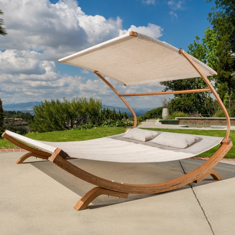 Marrakech Outdoor Wood Sunbed With Canopy by Christopher Knight Home