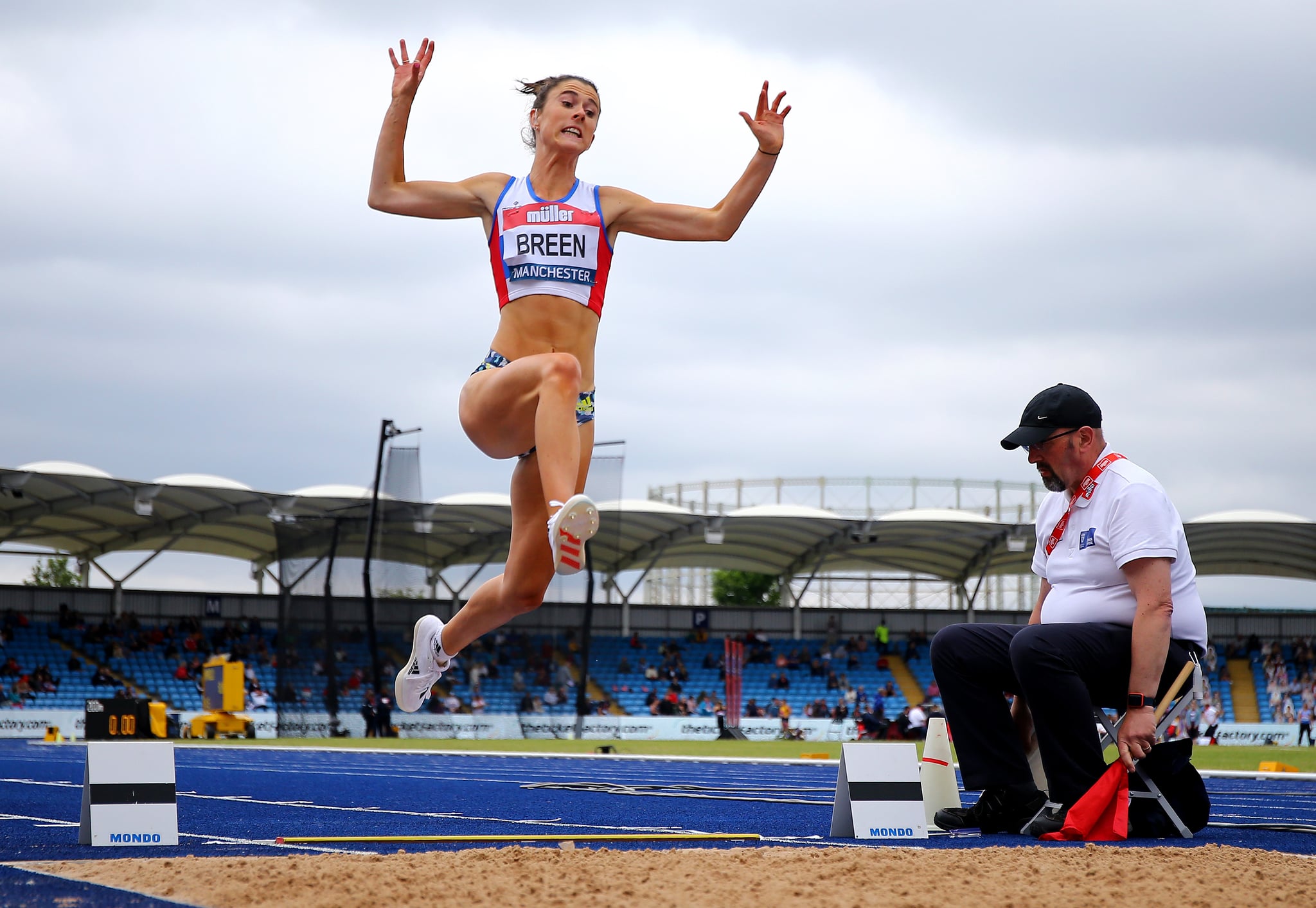 MANCHESTER, ENGLAND - JUNE 27: Olivia Breen of Portsmouth competes during the Womens Long Jump Final on Day Three of the Muller British Athletics Championships at Manchester Regional Arena on June 27, 2021 in Manchester, England. (Photo by Ashley Allen/Getty Images)