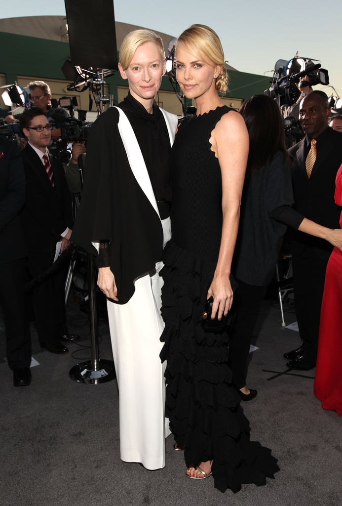 Tilda Swinton and Charlize Theron were in black for the 2012 Critics' Choice Movie Awards.
Tilda Swinton and Charlize Theron were in black for the 2012 Critics' Choice Movie Awards.