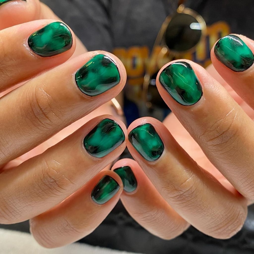 24PCS Long Ballet French Nail Art Fake Nails y2k Press On Black Green  Gradient Nail Tips False Nails With Diamond Decoration - AliExpress