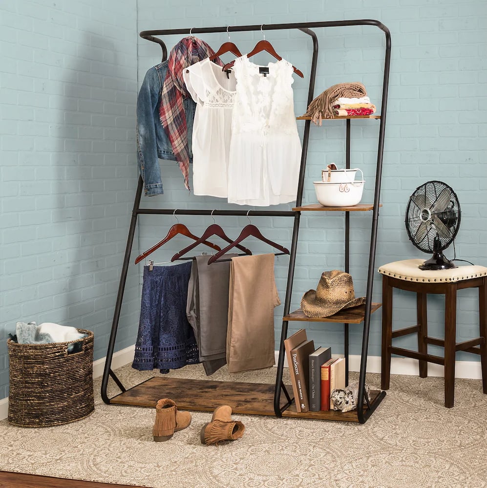 Honey-Can-Do Rustic Z-Frame Wardrobe With Shelves