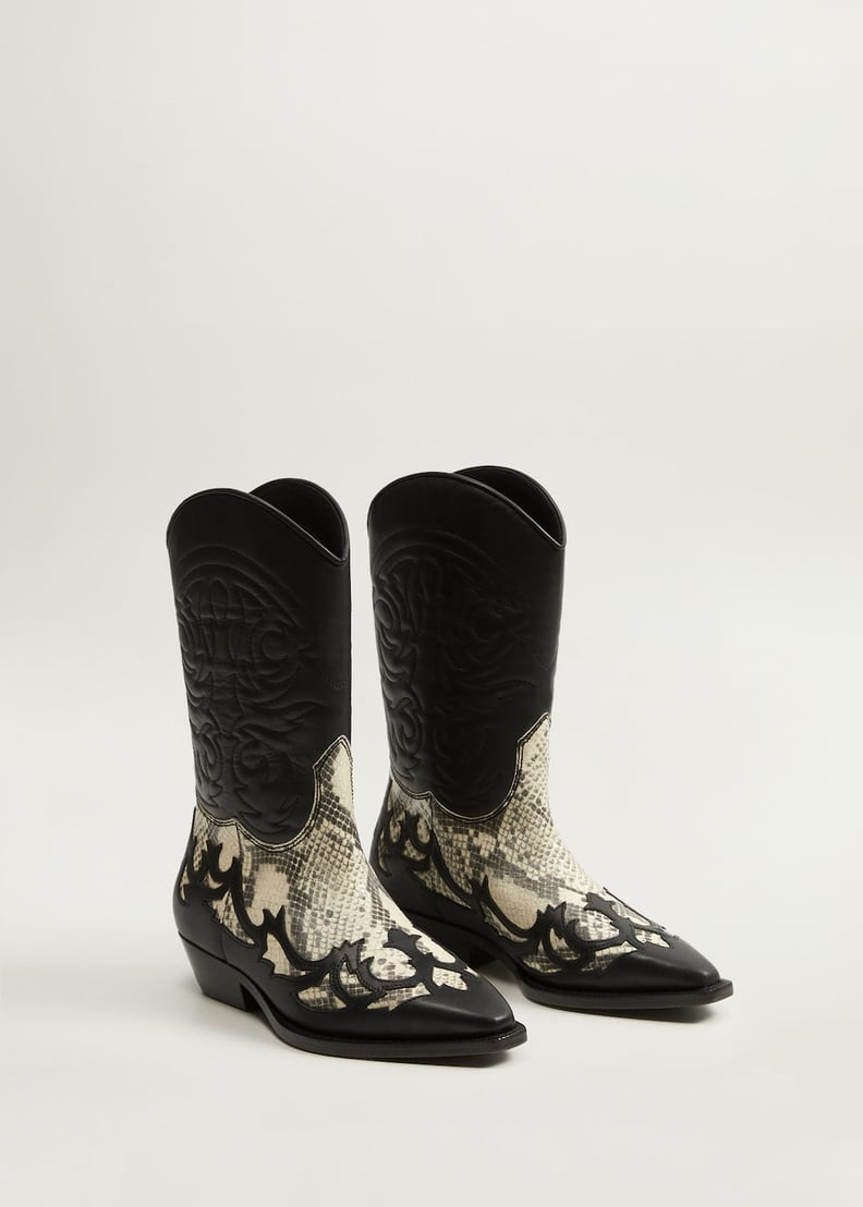 Mango Leather Cowboy Ankle Boots