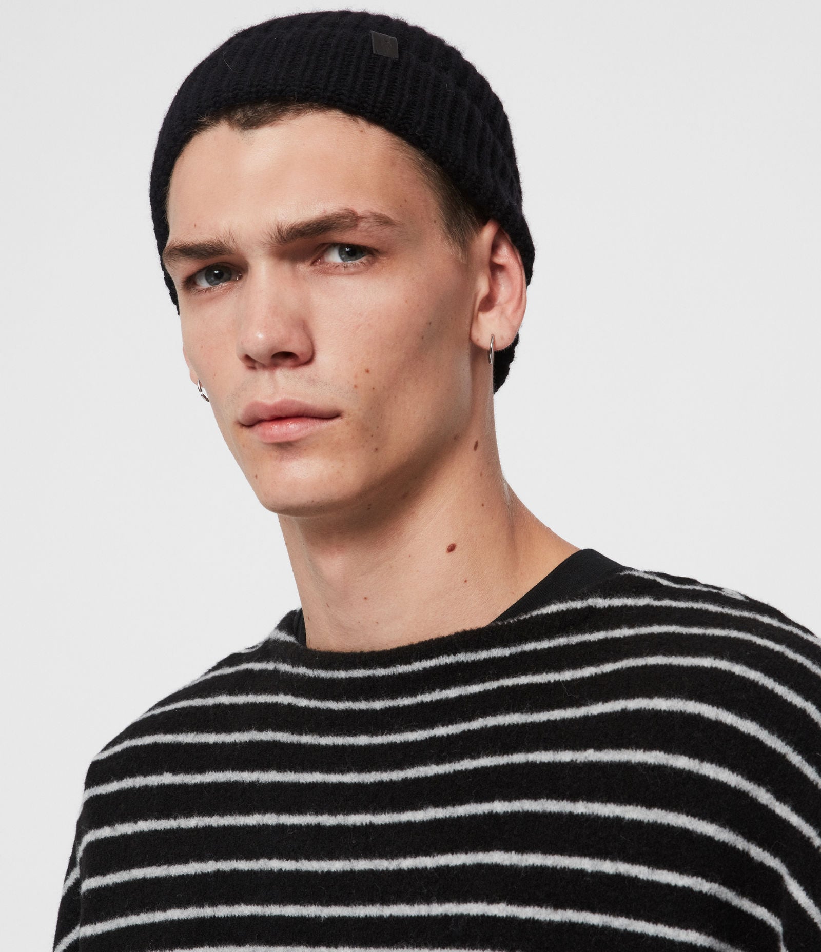 All saints half cardigan stitch beanie outlet