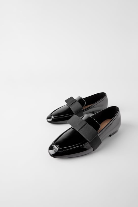 Zara Patent Finish Loafers With Bow