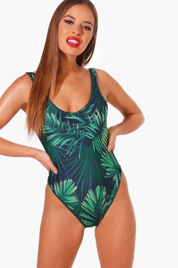 Boohoo Petite Beth Leaf Print Swimsuit