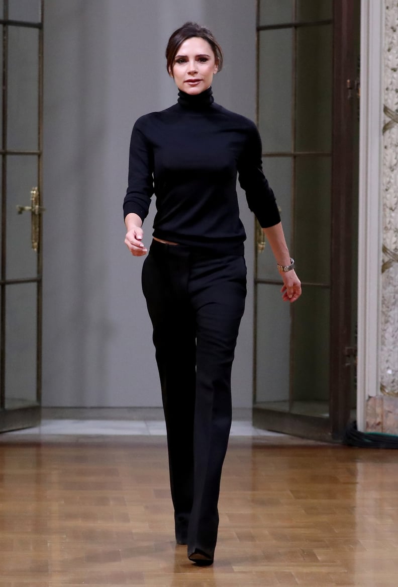 After the Show, Victoria Came Out to Salute Her Audience, Wearing a Black Turtleneck and Black Trousers