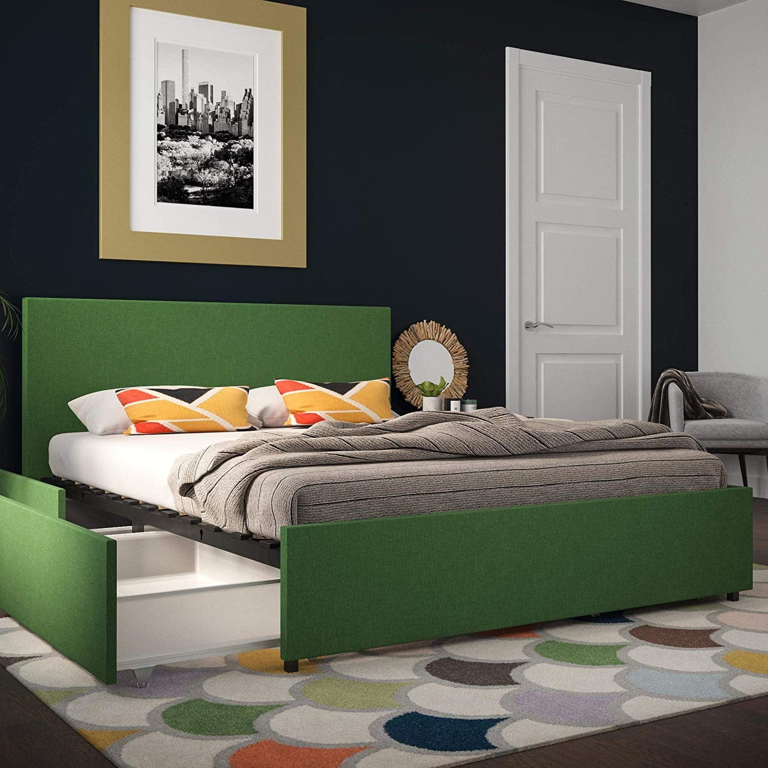 Novogratz kelly upholstered bed sales with storage stores