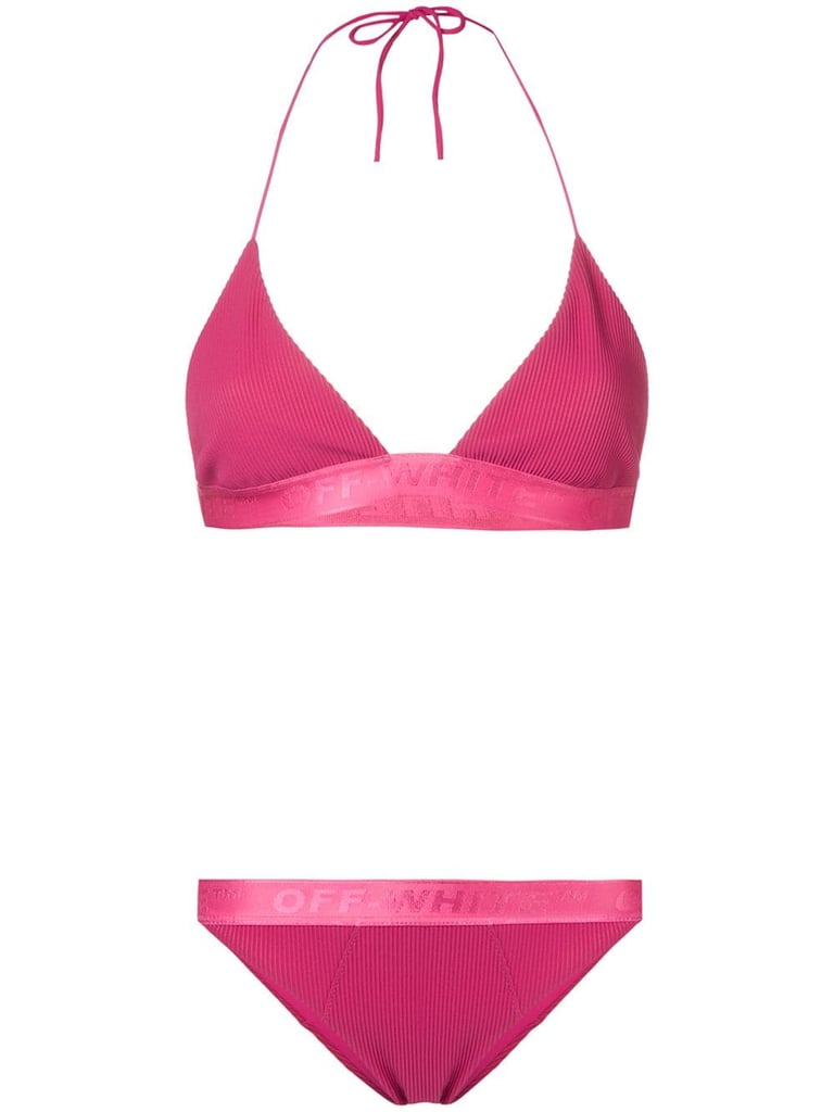 Off-White Ribbed Bikini Set | Khloé Kardashian Neon Pink Bikini in ...