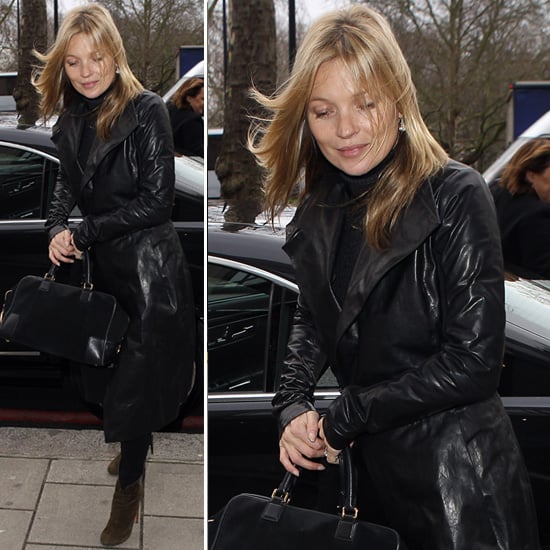 Kate Moss Wearing Black Leather Trench Coat | POPSUGAR Fashion