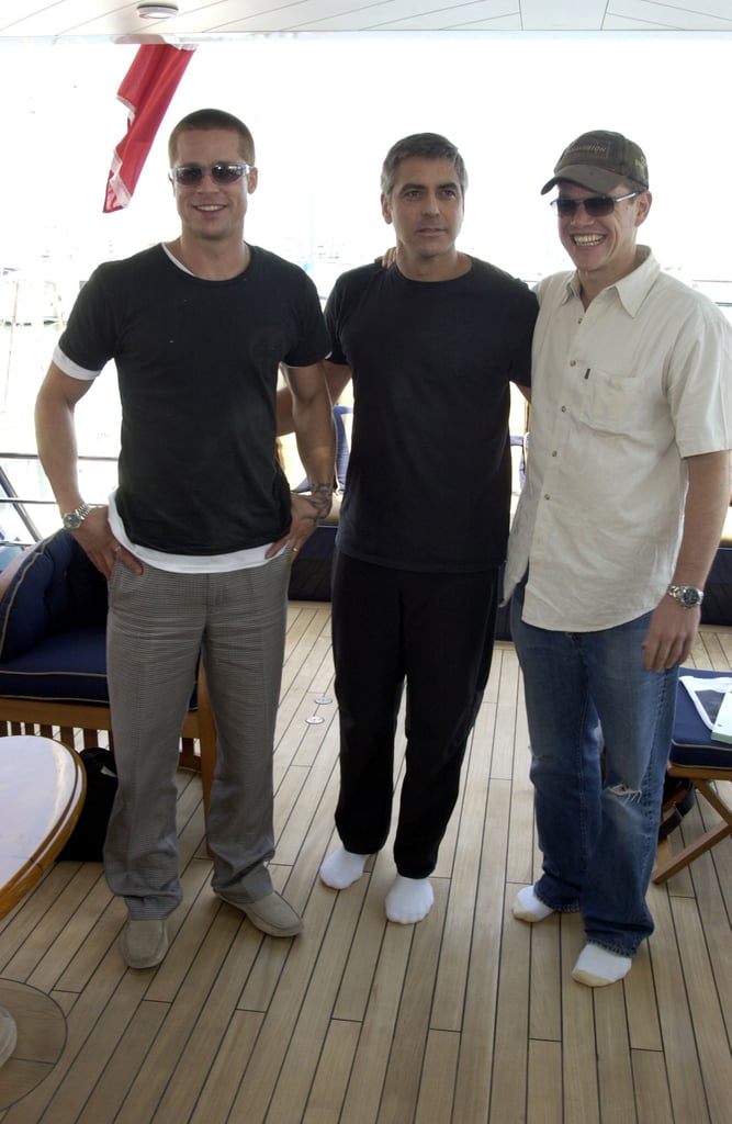 In May 2004, Brad Pitt, George Clooney, and Matt Damon hung out on the Jaguar racing yacht to promote Ocean's 12 in Monte Carlo.