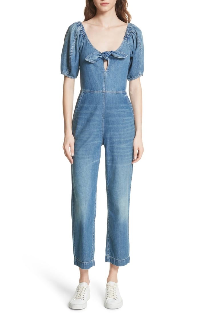 La Vie Rebecca Taylor Tie Neck Denim Jumpsuit | Selena Gomez Denim ...