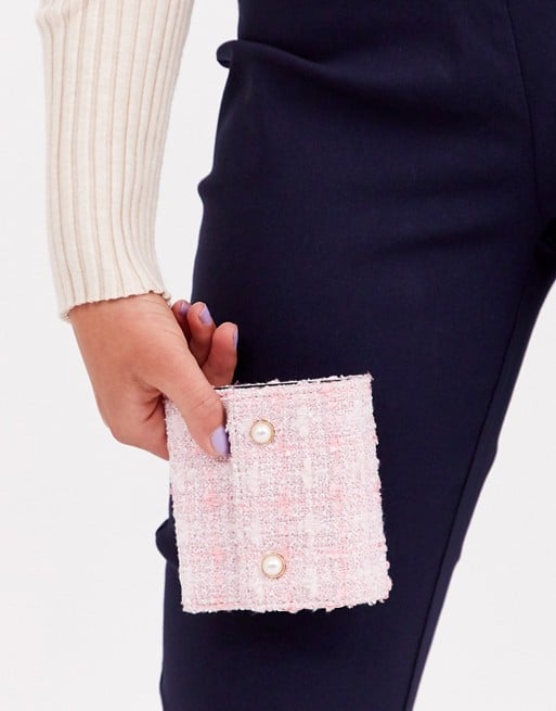 ASOS Design Boucle Wallet With Pearl Detail