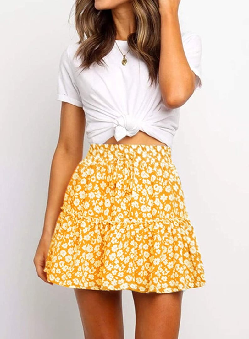 Striped Print Pleated Skirts Cute High Waist Summer Mini - Temu